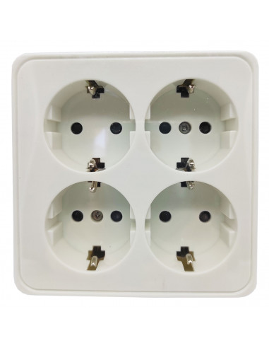 Tradineur - Ladrón cuadrado blanco con 4 conectores 16 A - 250 V, protección infantil, adaptador con enchufe, regleta pared, 10