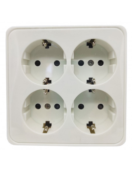 Tradineur - Ladrón cuadrado blanco con 4 conectores 16 A - 250 V, protección infantil, adaptador con enchufe, regleta pared, 10