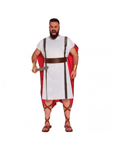 Tradineur - Disfraz de romano, hombre, túnica corta, poliéster 100%, incluye túnica, capa, brazaletes y cinturón, atuendo, carna