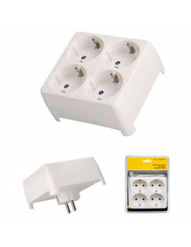 Tradineur - Ladrón cuadrado blanco con 4 conectores 16 A - 250 V, protección infantil, adaptador con enchufe, regleta pared, 10