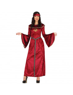 Tradineur - Disfraz Princesa Medieval adulto, fibra sintética, Incluye Vestido en color rojo, carnaval, Arde Lucus, Halloween, c