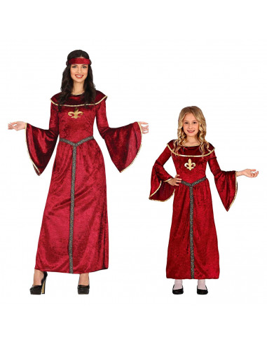 Tradineur - Disfraz Princesa Medieval adulto, fibra sintética, Incluye Vestido en color rojo, carnaval, Arde Lucus, Halloween, c