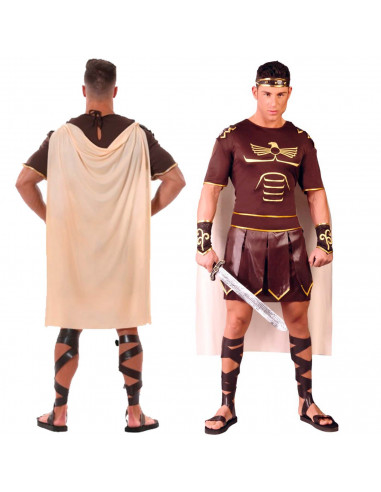 Tradineur - Disfraz de Gladiador Adulto, fibra sintética, Incluye Túnica con capa, carnaval, arde lucus, halloween, cosplay, fie