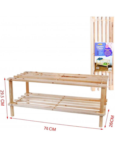 Mueble zapatero de madera 2 niveles 74 x 26 x 29,5 cm, estantería para calzado, soporte para zapatos 2 alturas, baldas, multiuso