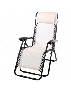 Tradineur - Tumbona plegable con reposabrazos y cojín reposacabezas, silla con respaldo regulable, multiposición, metal y tela,