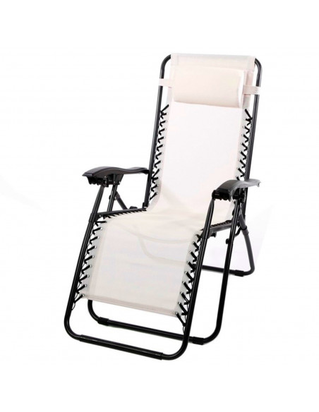 Tradineur - Tumbona plegable con reposabrazos y cojín reposacabezas, silla con respaldo regulable, multiposición, metal y tela,