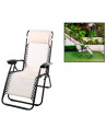 Tradineur - Tumbona plegable con reposabrazos y cojín reposacabezas, silla con respaldo regulable, multiposición, metal y tela,