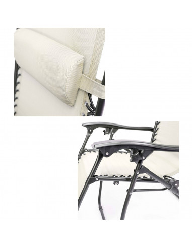 Tradineur - Tumbona plegable con reposabrazos y cojín reposacabezas, silla con respaldo regulable, multiposición, metal y tela,