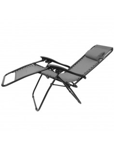 Tradineur - Tumbona plegable con cojín reposacabezas y reposabrazos, silla con respaldo regulable, multiposición, metal y tela,