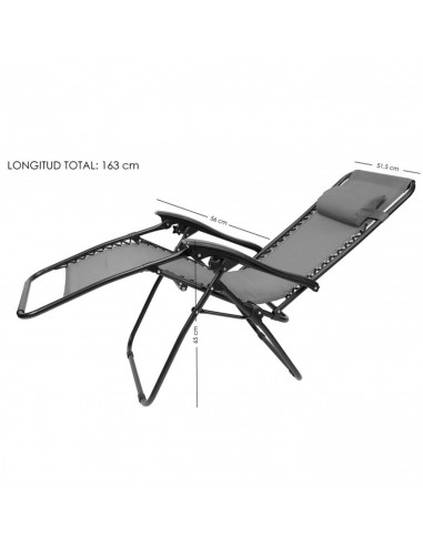 Tradineur - Tumbona plegable con cojín reposacabezas y reposabrazos, silla con respaldo regulable, multiposición, metal y tela,