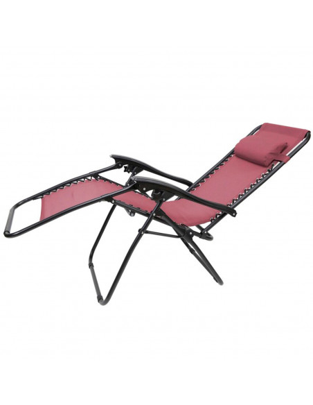 Tradineur - Tumbona plegable con reposabrazos, incluye cojín reposacabezas, silla con respaldo regulable, multiposición, metal y