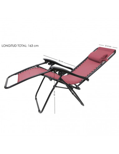 Tradineur - Tumbona plegable con reposabrazos, incluye cojín reposacabezas, silla con respaldo regulable, multiposición, metal y