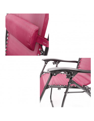 Tradineur - Tumbona plegable con reposabrazos, incluye cojín reposacabezas, silla con respaldo regulable, multiposición, metal y