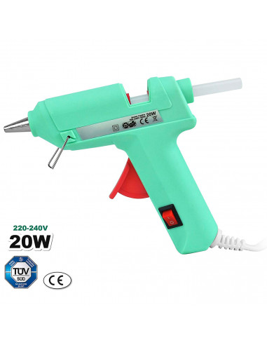 Tradineur - Pistola de silicona caliente 20W, modelo Creative, pistola de pegamento, encolar, incluye 2 barras de silicona, cabl