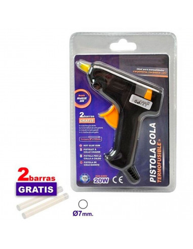 Tradineur - Pistola de silicona caliente 20W, modelo Miniglue Gun, pistola de pegamento, encolar, incluye 2 barras de silicona y