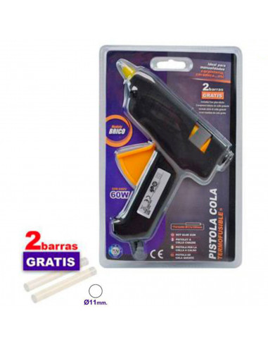Tradineur - Pistola de silicona caliente 60W, modelo Brico, pistola de pegamento, encolar, incluye 2 barras de silicona y cable,