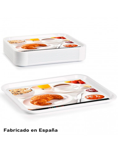 Tradineur - Bandeja reutilizable rectangular, polipropileno, hostelería, bares, restaurantes, hogar, fabricada en España (Blanco