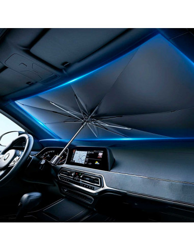 Tradineur - Parasol para coches con mango - Fabricado en Tela/Hierro - Tamaño universal, apto para todos los coches - 79 x 140 c