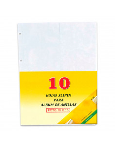 Tradineur - Pack de 10 hojas para álbum fotográfico de 4 anillas, A4, aptas para fotografías de 10 x 15 cm, doble cara, 4 espaci