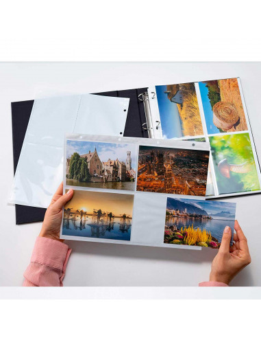 Tradineur - Pack de 10 hojas para álbum fotográfico de 4 anillas, A4, aptas para fotografías de 10 x 15 cm, doble cara, 4 espaci
