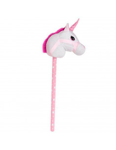 Tradineur - Cabeza de unicornio con palo, incluye sonido realista, peluche musical para montar, juguete infantil, funciona con p