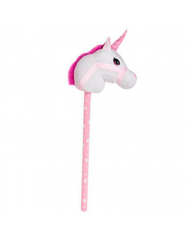 Tradineur - Cabeza de unicornio con palo, incluye sonido realista, peluche musical para montar, juguete infantil, funciona con p