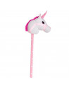 Tradineur - Cabeza de unicornio con palo, incluye sonido realista, peluche musical para montar, juguete infantil, funciona con p