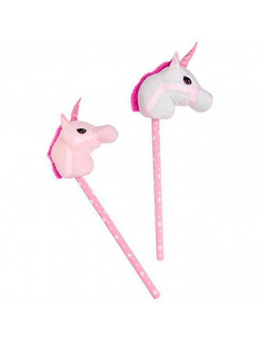 Tradineur - Cabeza de unicornio con palo, incluye sonido realista, peluche musical para montar, juguete infantil, funciona con p