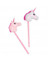 Tradineur - Cabeza de unicornio con palo, incluye sonido realista, peluche musical para montar, juguete infantil, funciona con p
