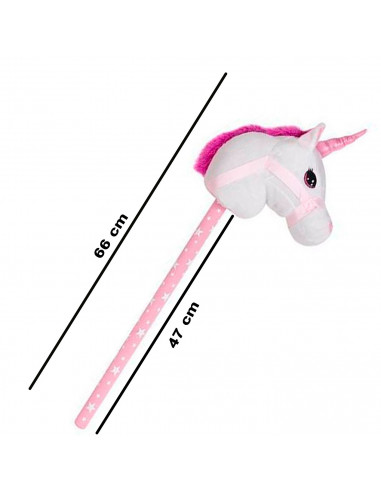 Tradineur - Cabeza de unicornio con palo, incluye sonido realista, peluche musical para montar, juguete infantil, funciona con p