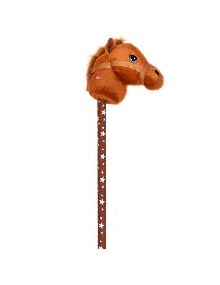 Tradineur - Cabeza de caballo con palo, incluye sonido realista, peluche musical para montar, juguete infantil, funciona con pil