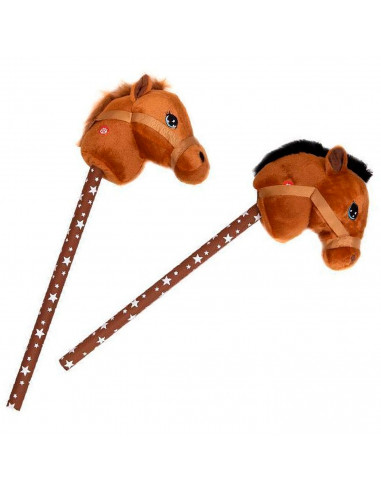 Tradineur - Cabeza de caballo con palo, incluye sonido realista, peluche musical para montar, juguete infantil, funciona con pil