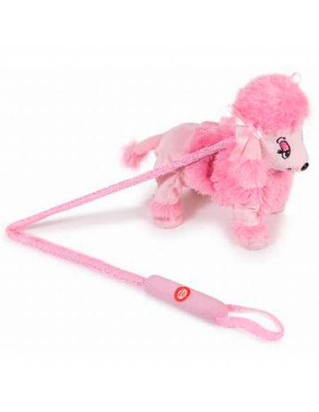 Tradineur - Perrita de peluche, anda/baila y canta, incluye correa rígida de 75 cm, peluche musical para pasear, juguete infanti