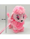 Tradineur - Perrita de peluche, anda/baila y canta, incluye correa rígida de 75 cm, peluche musical para pasear, juguete infanti