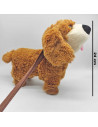 Tradineur - Perro de peluche, anda/baila y canta, incluye correa rígida de 75 cm, peluche musical para pasear, juguete infantil