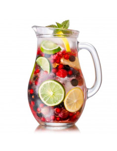 Tradineur - Jarra de cristal con tapa de plástico, servir agua, té helado, bebidas frías, limonada, zumo, transparente, resisten