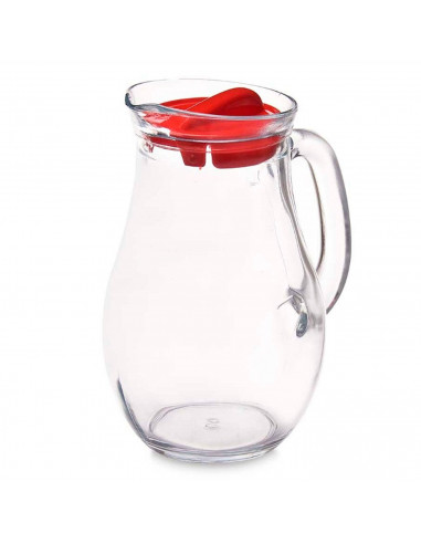 Tradineur - Jarra de cristal con tapa de plástico, servir agua, té helado, bebidas frías, limonada, zumo, transparente, resisten