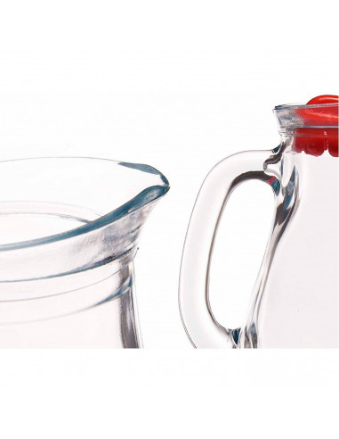 Tradineur - Jarra de cristal con tapa de plástico, servir agua, té helado, bebidas frías, limonada, zumo, transparente, resisten