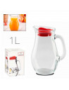 Tradineur - Jarra de cristal con tapa de plástico, servir agua, té helado, bebidas frías, limonada, zumo, transparente, resisten