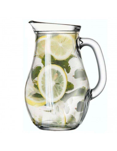 Tradineur - Jarra de cristal con tapa de plástico, servir agua, té helado, bebidas frías, limonada, zumo, transparente, resisten