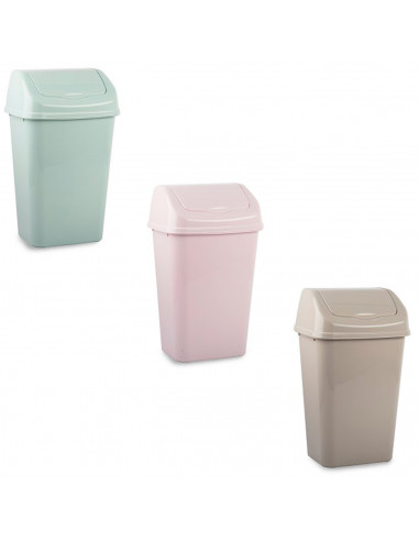 Tradineur - Papelera de plástico con tapa basculante, cubo de basura ligero y resistente, baño, cocina, oficina, hogar, fabricad