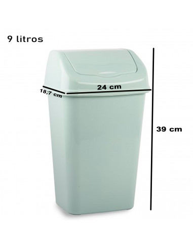 Tradineur - Papelera de plástico con tapa basculante, cubo de basura ligero y resistente, baño, cocina, oficina, hogar, fabricad