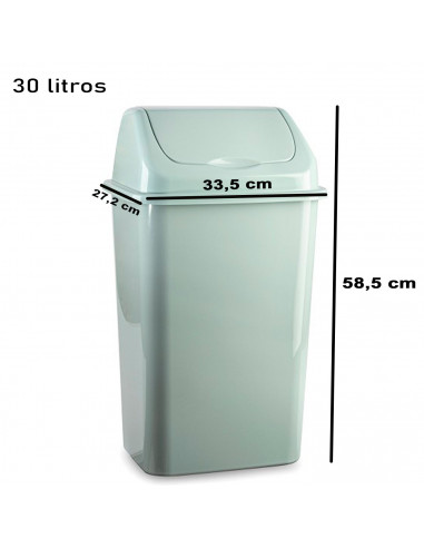 Tradineur - Papelera de plástico con tapa basculante, cubo basura ligero, resistente, baño, cocina, oficina, fabricada en España