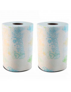 Tradineur - Pack de 2 rollos de papel de cocina decorado XXL, doble capa, máxima absorción, suave, multiusos, limpieza, papel 10