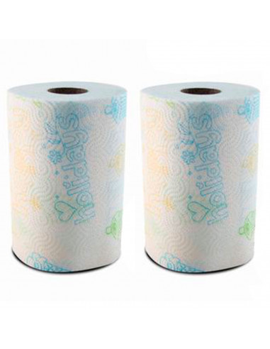 Tradineur - Pack de 2 rollos de papel de cocina decorado XXL, doble capa, máxima absorción, suave, multiusos, limpieza, papel 10