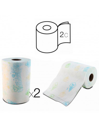 Tradineur - Pack de 2 rollos de papel de cocina decorado XXL, doble capa, máxima absorción, suave, multiusos, limpieza, papel 10