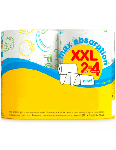 Tradineur - Pack de 2 rollos de papel de cocina decorado XXL, doble capa, máxima absorción, suave, multiusos, limpieza, papel 10