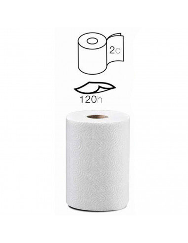 Tradineur - Rollo de papel de cocina blanco XXL, doble capa, máxima absorción, 120 hojas, suave, multiusos, limpieza, papel 100%