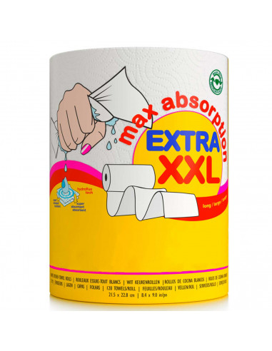Tradineur - Rollo de papel de cocina blanco XXL, doble capa, máxima absorción, 120 hojas, suave, multiusos, limpieza, papel 100%