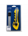 Tradineur - Cúter con 2 cuchillas de recambio, superficie antideslizante, cutter con hoja de 110 x 18 mm, bloqueo de seguridad,